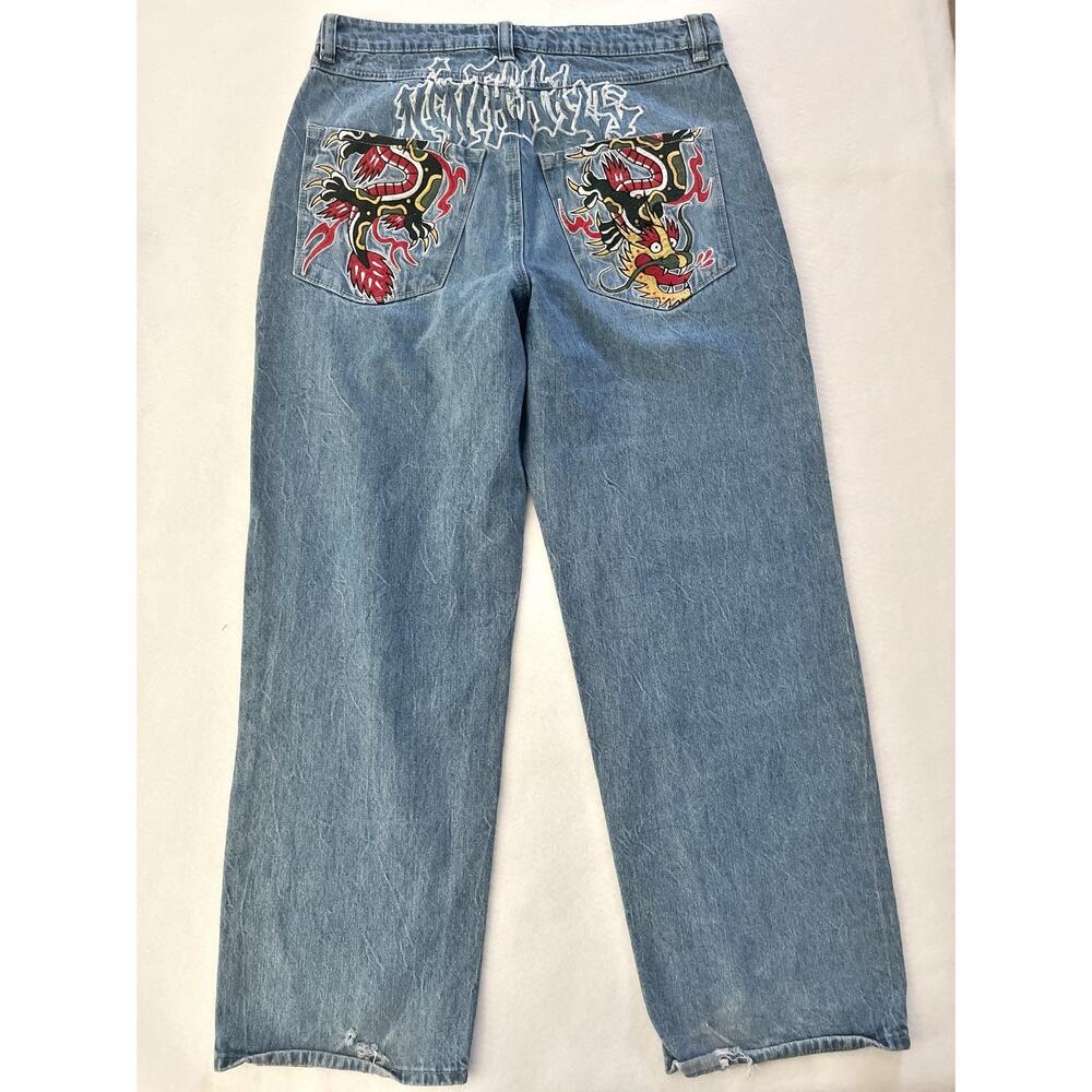Ninth Hall Ambush Jeans Mens 32x29 Blue Relaxed Straight Dragon Embroidered